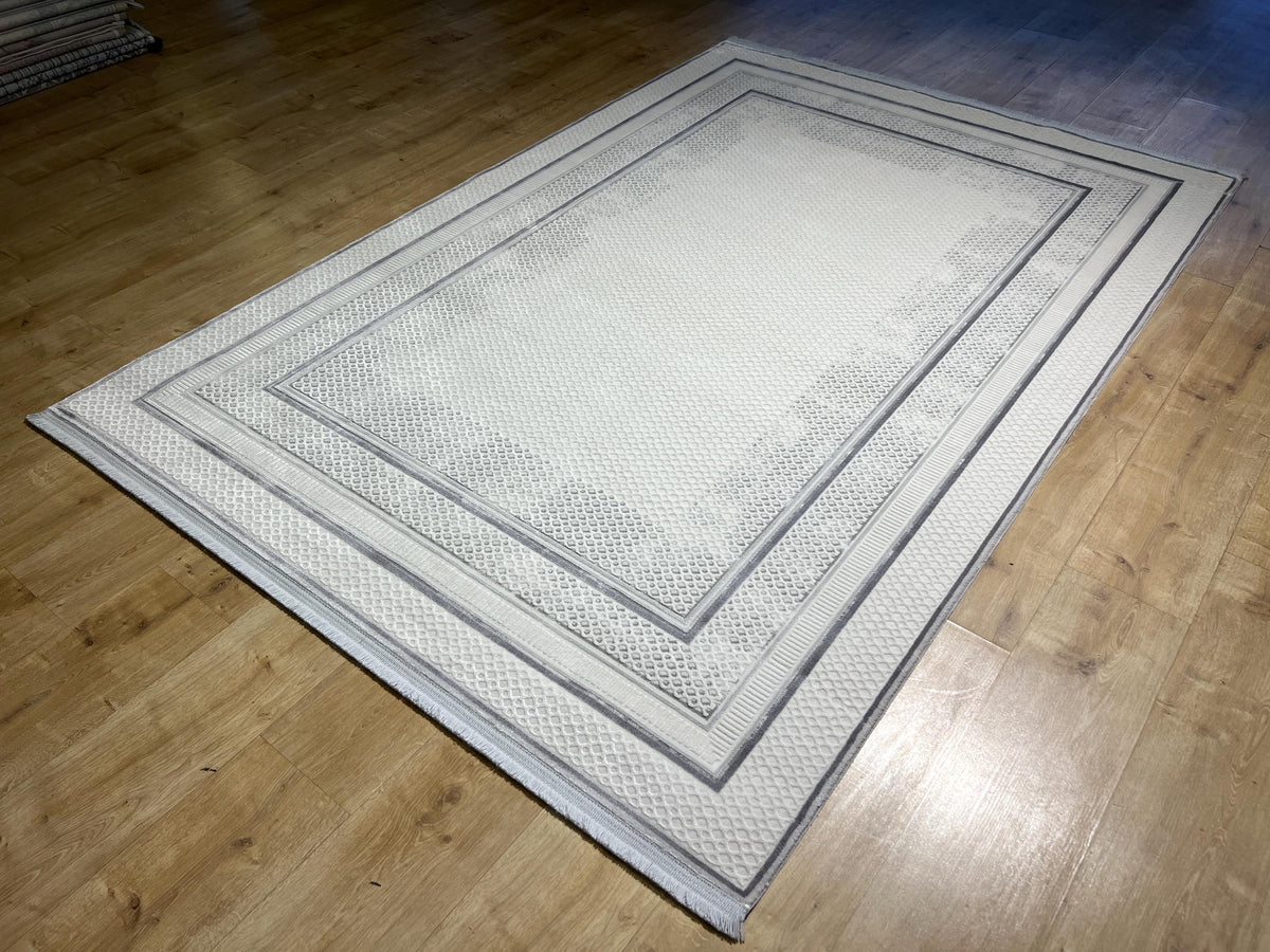 5x8 ft Gray Bamboo Rug, Minimalist Frame Design, Modern Style