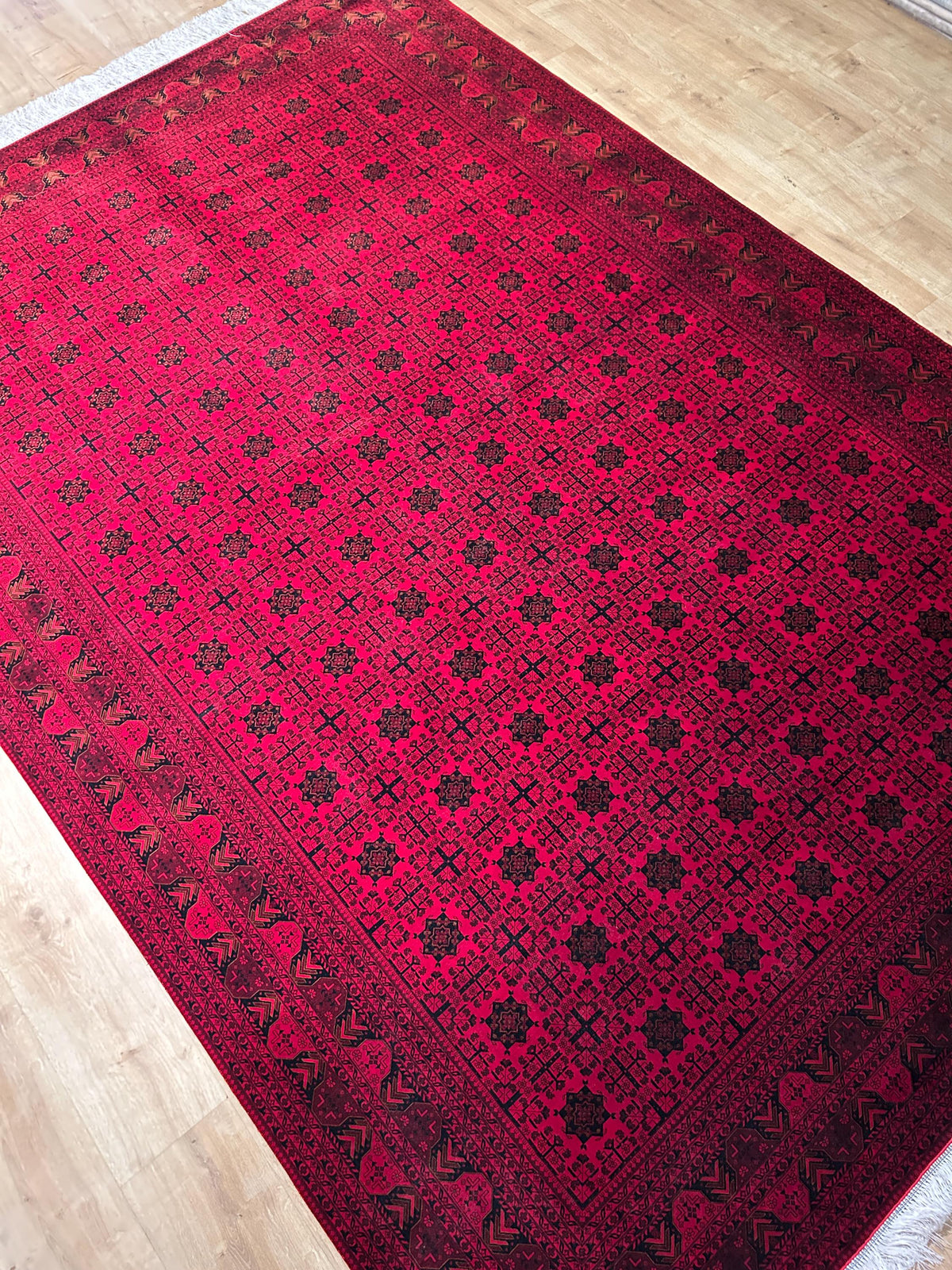 7x10 Ft Red Silk Rug, Ethnic Pattern Turkish Silk Carpet, Traditional Design