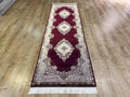Red Gold Medallion Silk Rug, Turkish Carpet, 3x10 ft