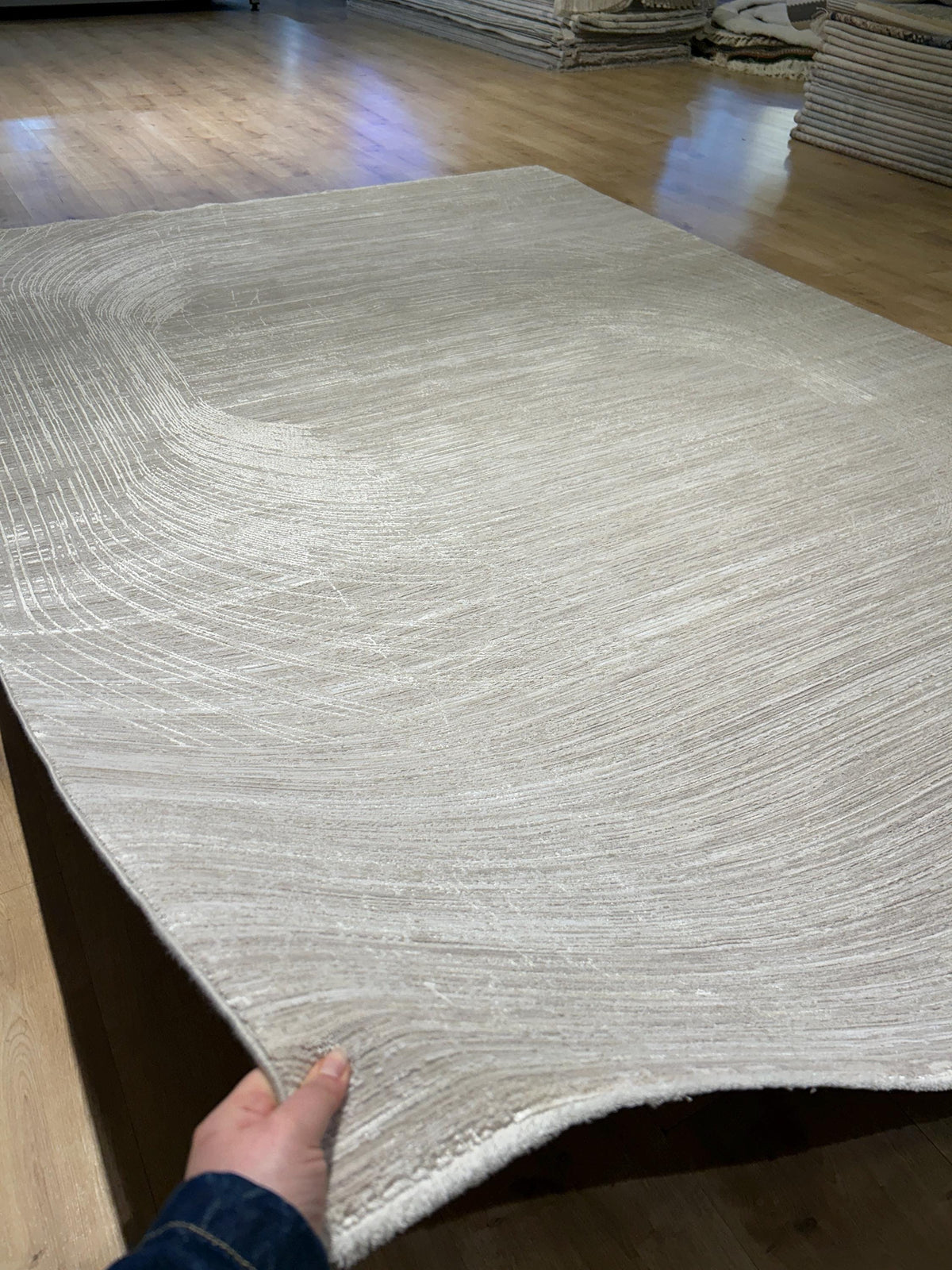 Beige Bamboo Rug with Abstract Striped Modern Patterns