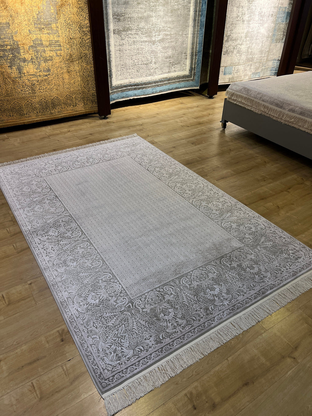 Gray Bamboo Rug, Turkish Luxury Carpet, 5x8 ft