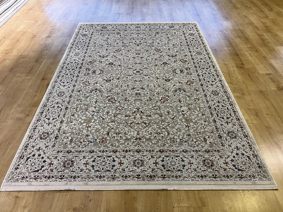 5x8 Gray Bamboo Rug, Floral Pattern Turkish Bamboo Carpet