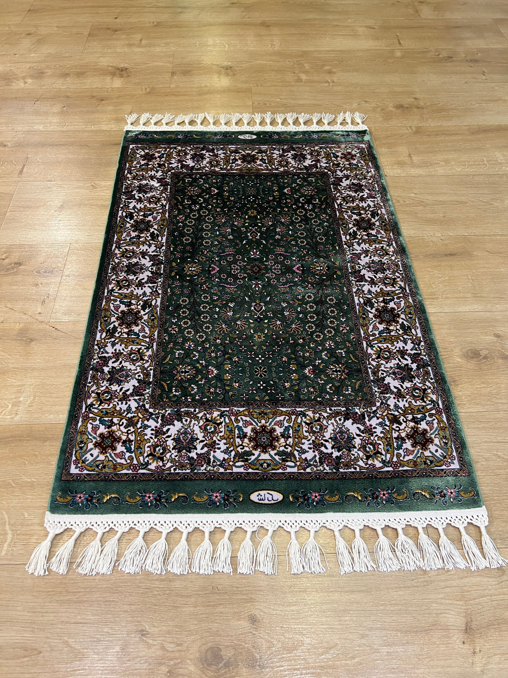 Green Beige Floral Silk Rug, Turkish Carpet, Luxury Home Decor