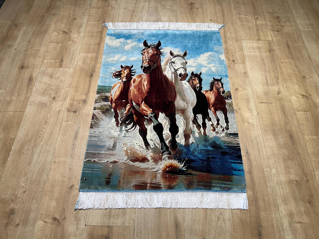 2x3 ft Running Horse Tapestry, Horse Wall Hanging, Woven Art, Decorative Silk Rug