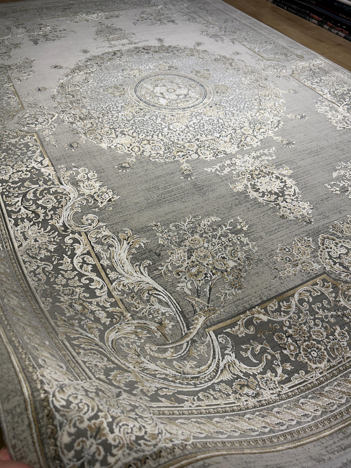 7x10 Gray Bamboo Rug, Vintage Medallion Design Carpet