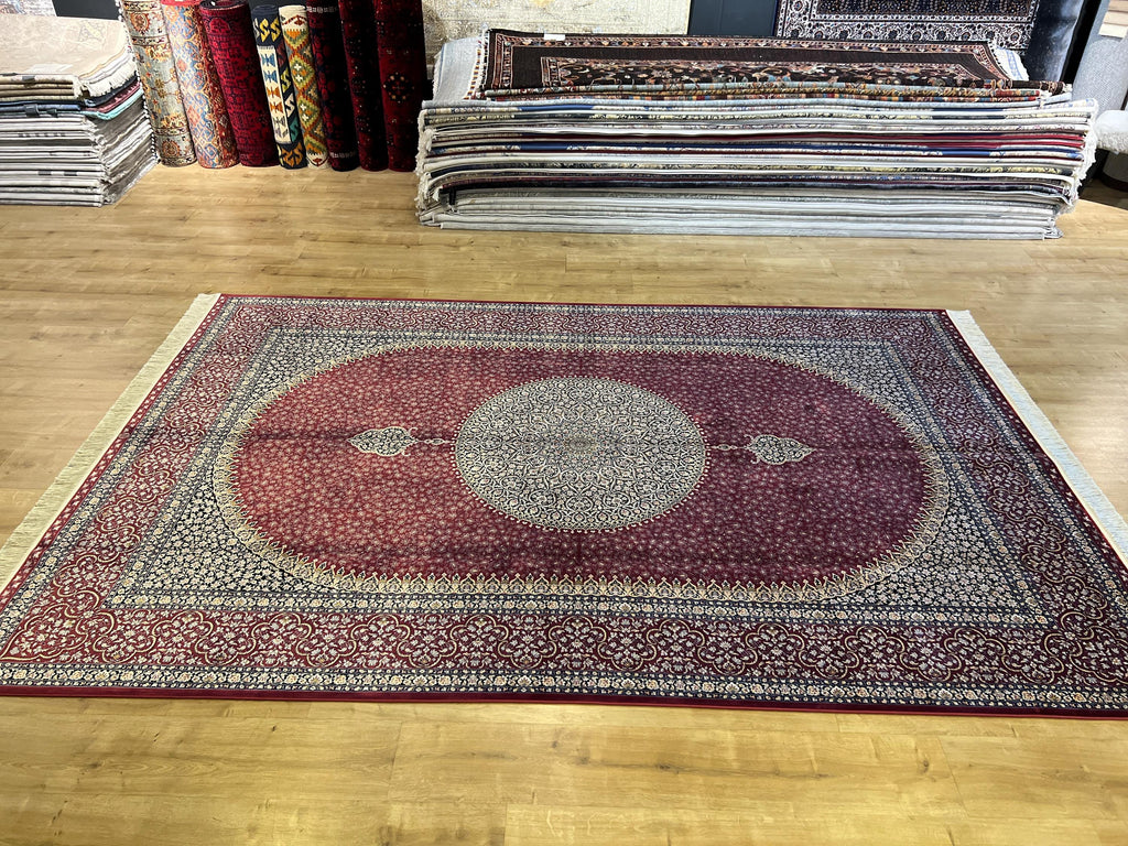 7x10 ft Red Silk Rug, Classic Medallion Design, Luxury Silk Carpet