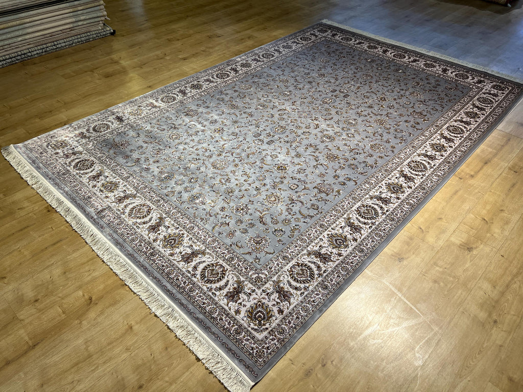 7x10 ft Gray Floral Silk Rug, Classic Turkish Silk Carpet, Luxury Home Decor