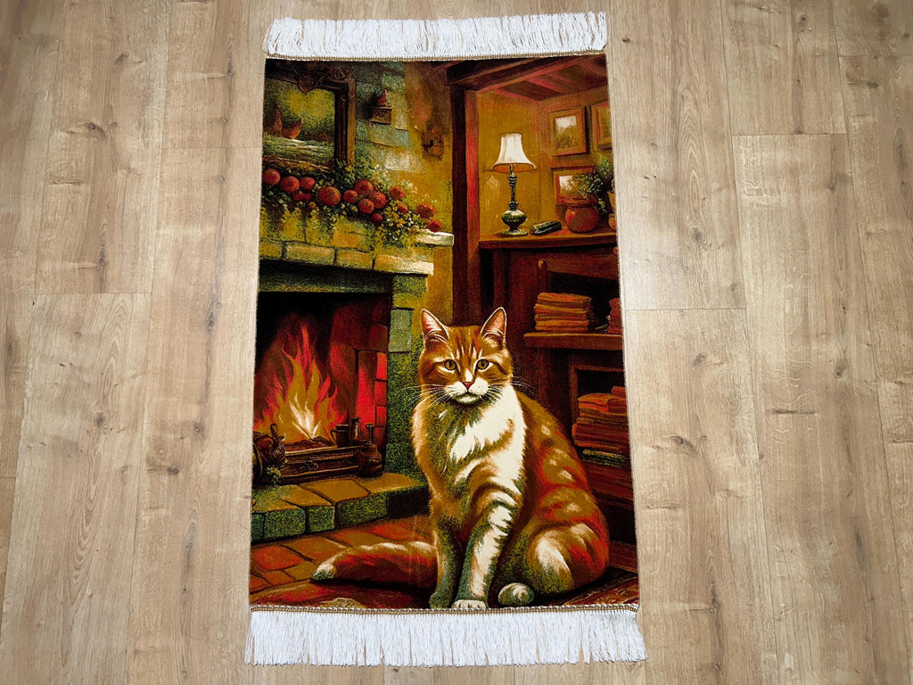 2x3 ft Silk Tapestry Rug, Cat Wall Hanging, Decorative Cat Table Mat, Home Decor