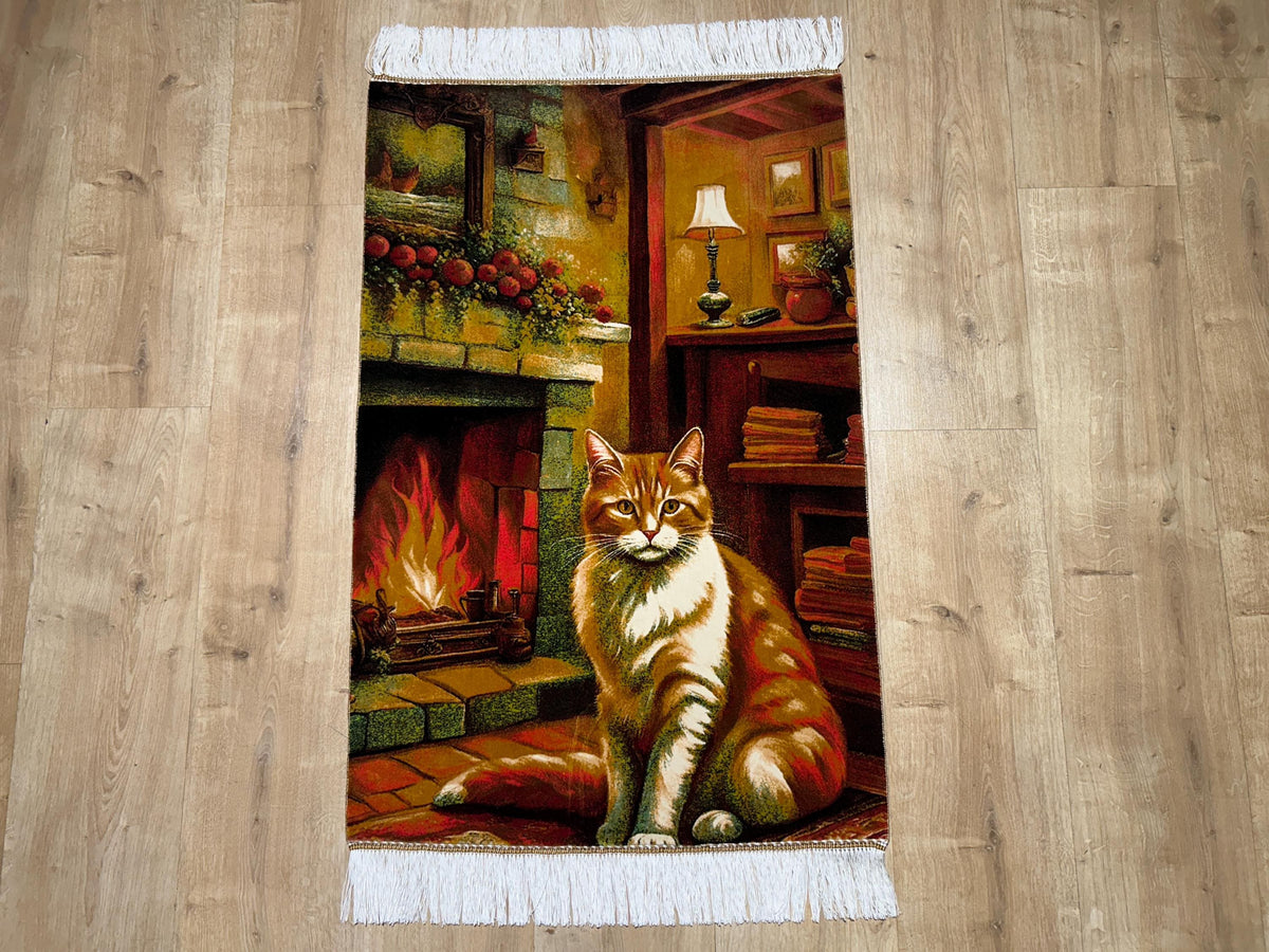 2x3 ft Silk Tapestry Rug, Cat Wall Hanging, Decorative Cat Table Mat, Home Decor