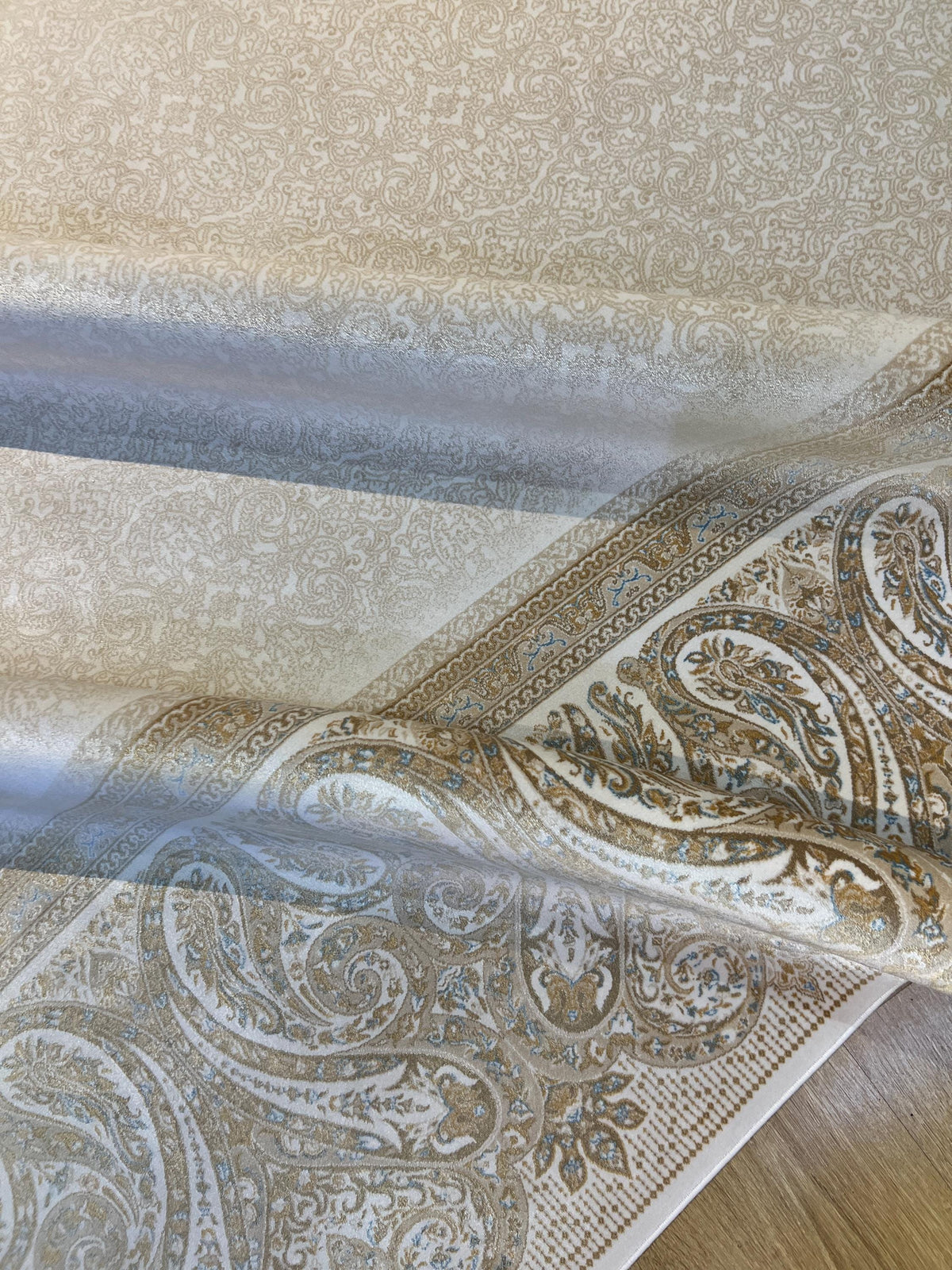 Cream Gold Silk Rug with Elegant Border, Classic Luxury Area Rug