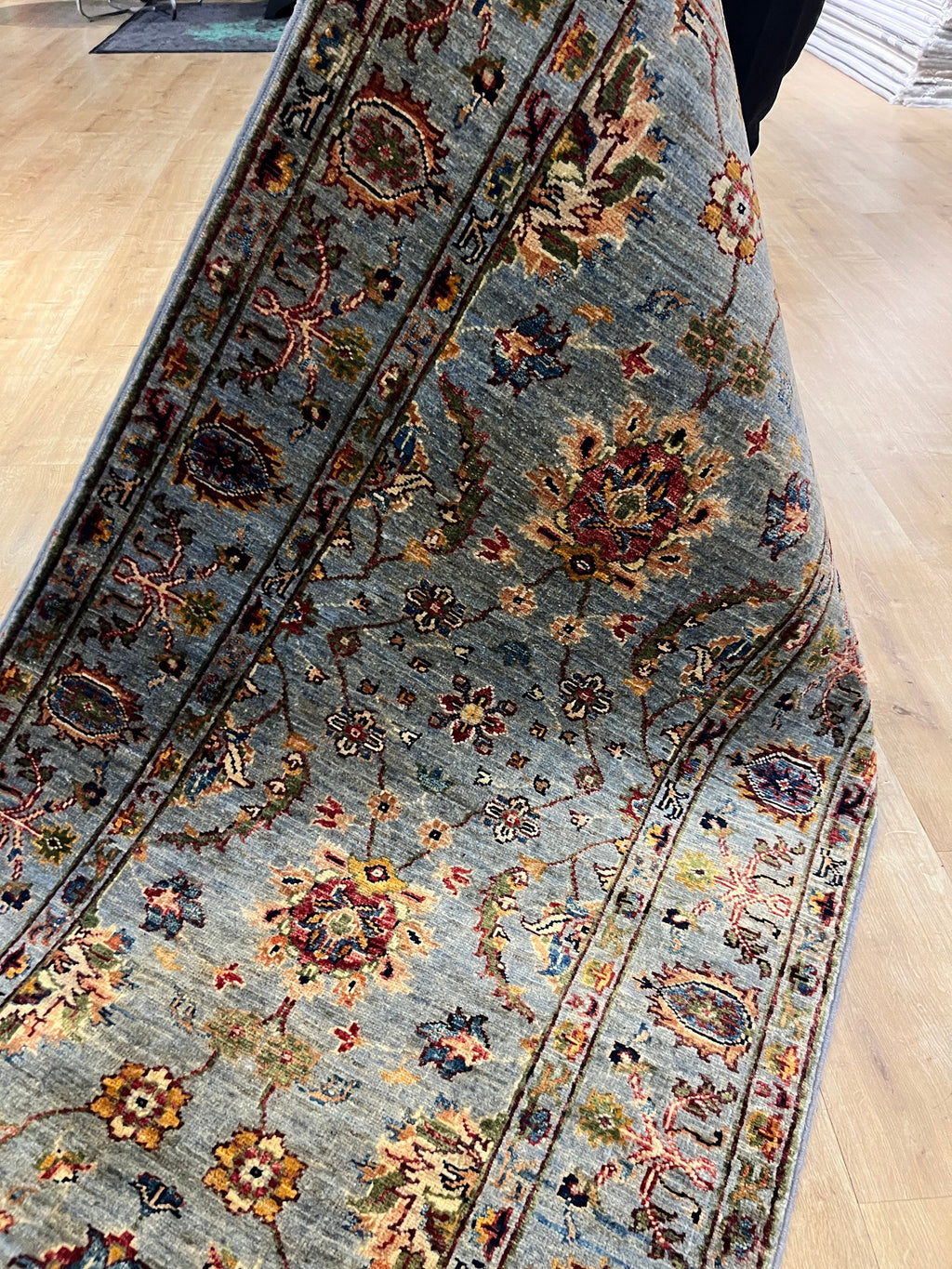 Blue Wool Rug, Traditional Turkish Style, 2.75x9.77 Ft