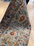 Blue Wool Rug, Traditional Turkish Style, 2.75x9.77 Ft