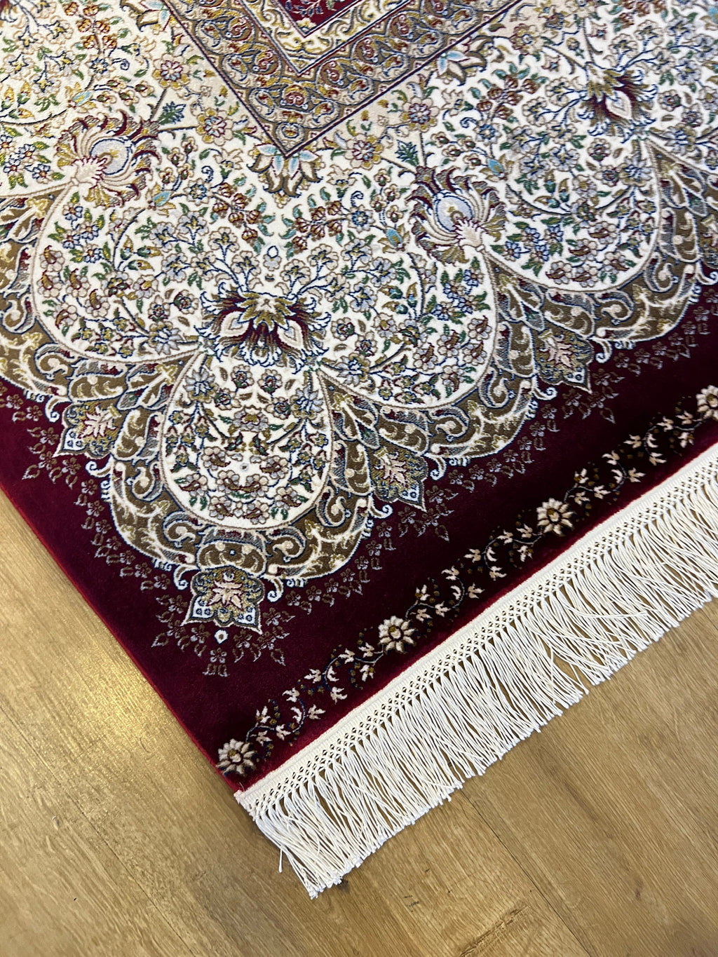 Red Modal Silk Palace Rug, Turkish Carpet 7x10