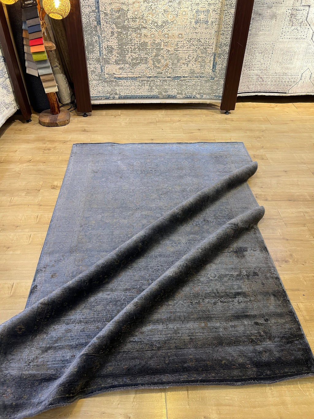 Smoked Gray  Bamboo Rug, Distressed Pattern Traditional Rug, Luxury Home Decor