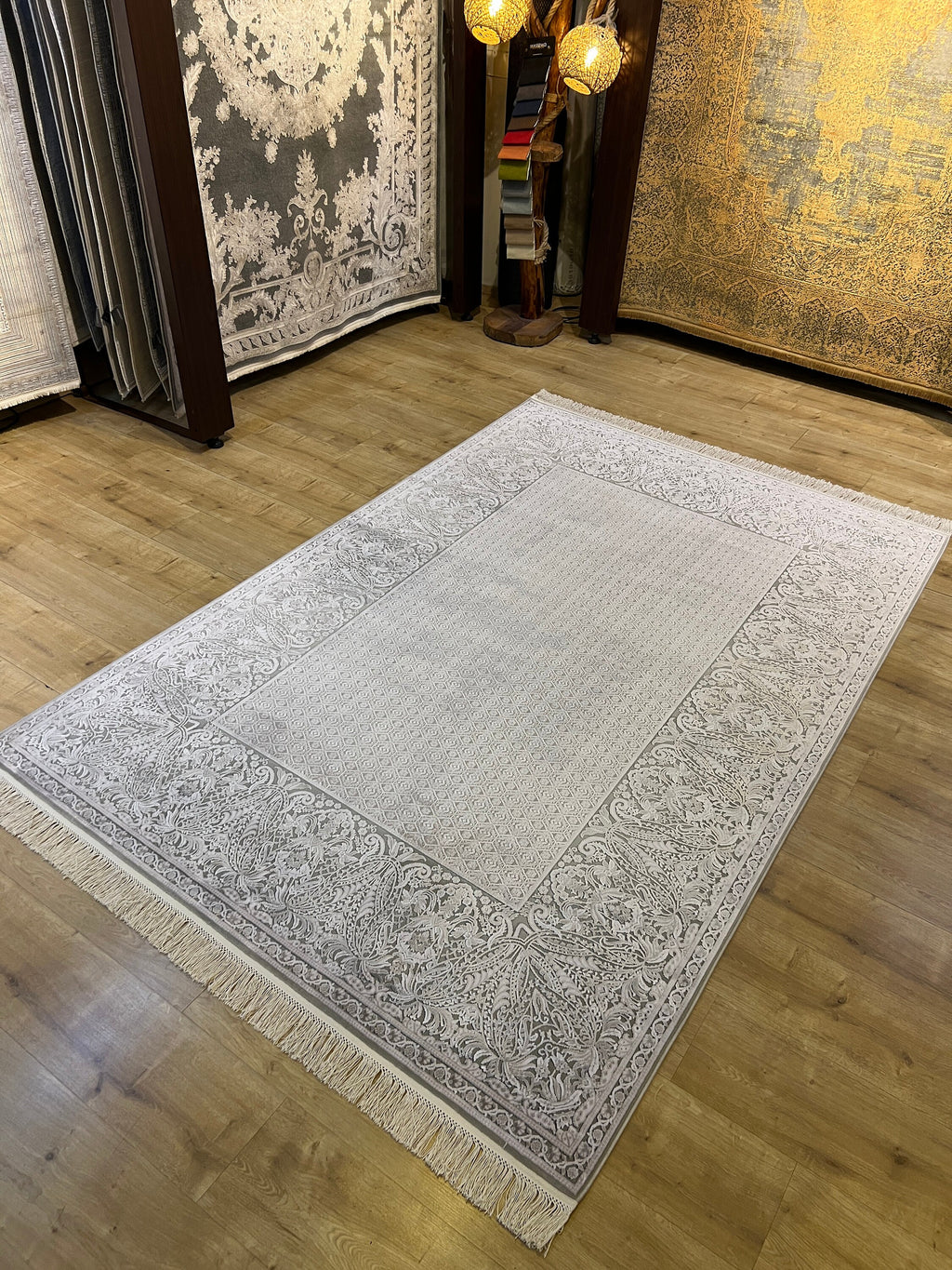 Gray Bamboo Rug, Turkish Luxury Carpet, 5x8 ft