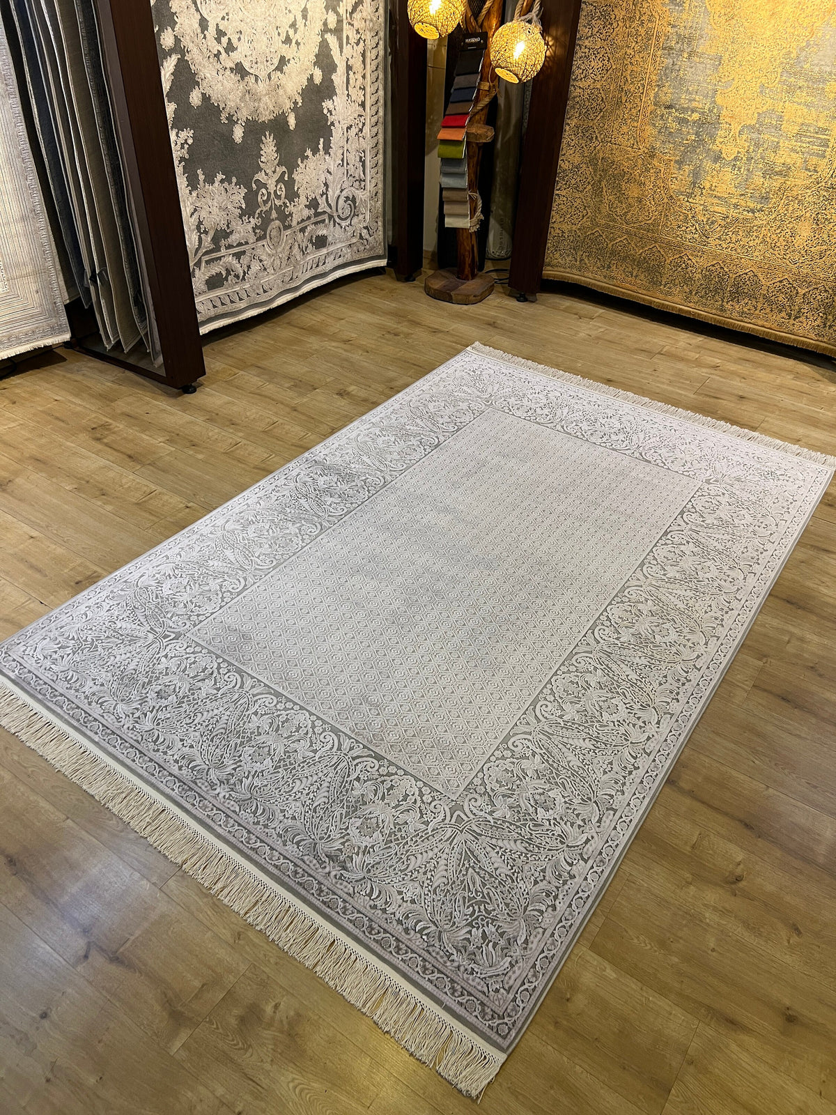 Gray Bamboo Rug, Turkish Luxury Carpet, 5x8 ft