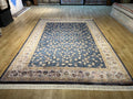 8x11 ft Blue Silk Bamboo Rug with Ivory Border and Gold Pattern, Classic Design