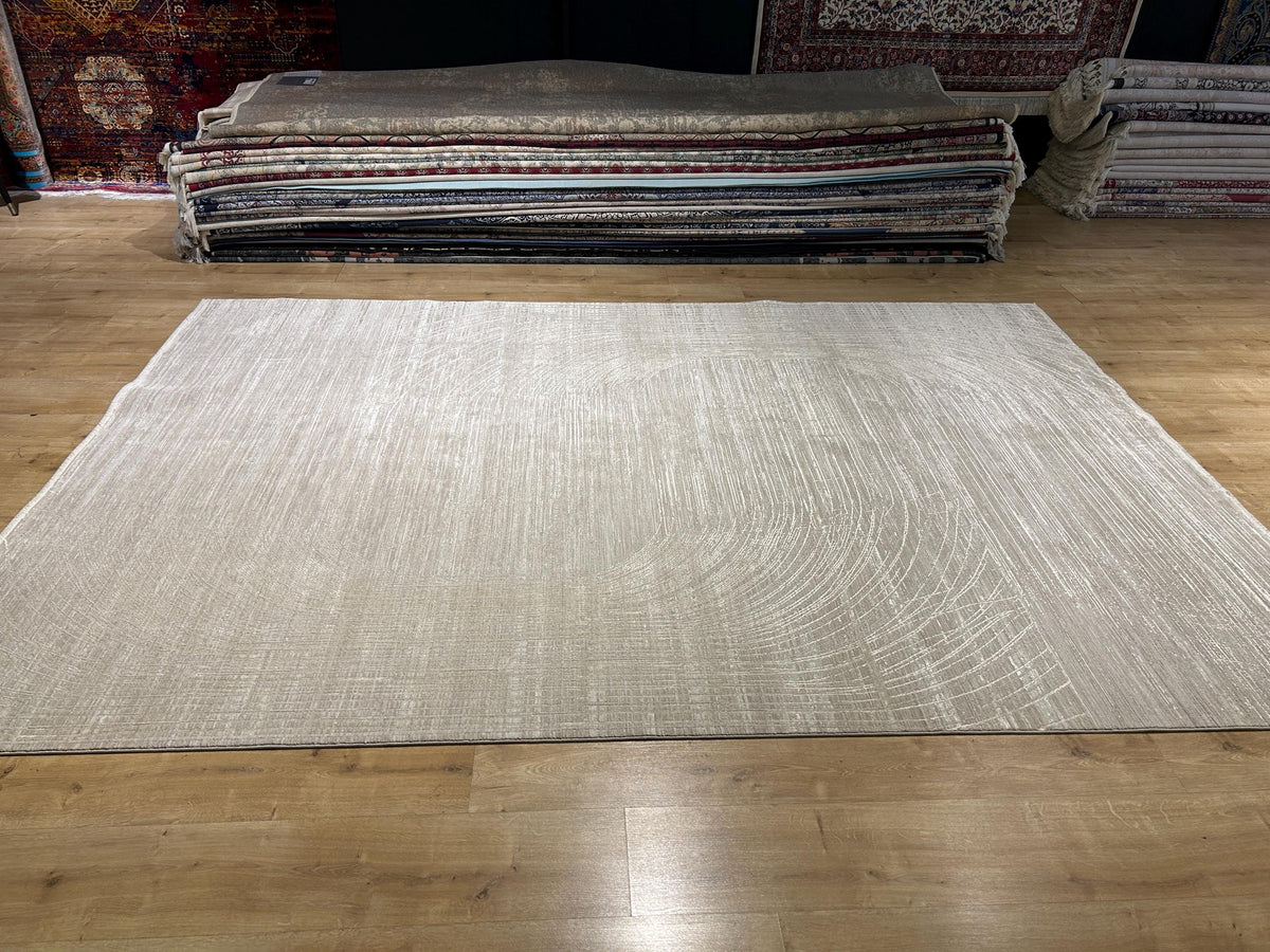Beige Bamboo Rug with Abstract Striped Modern Patterns