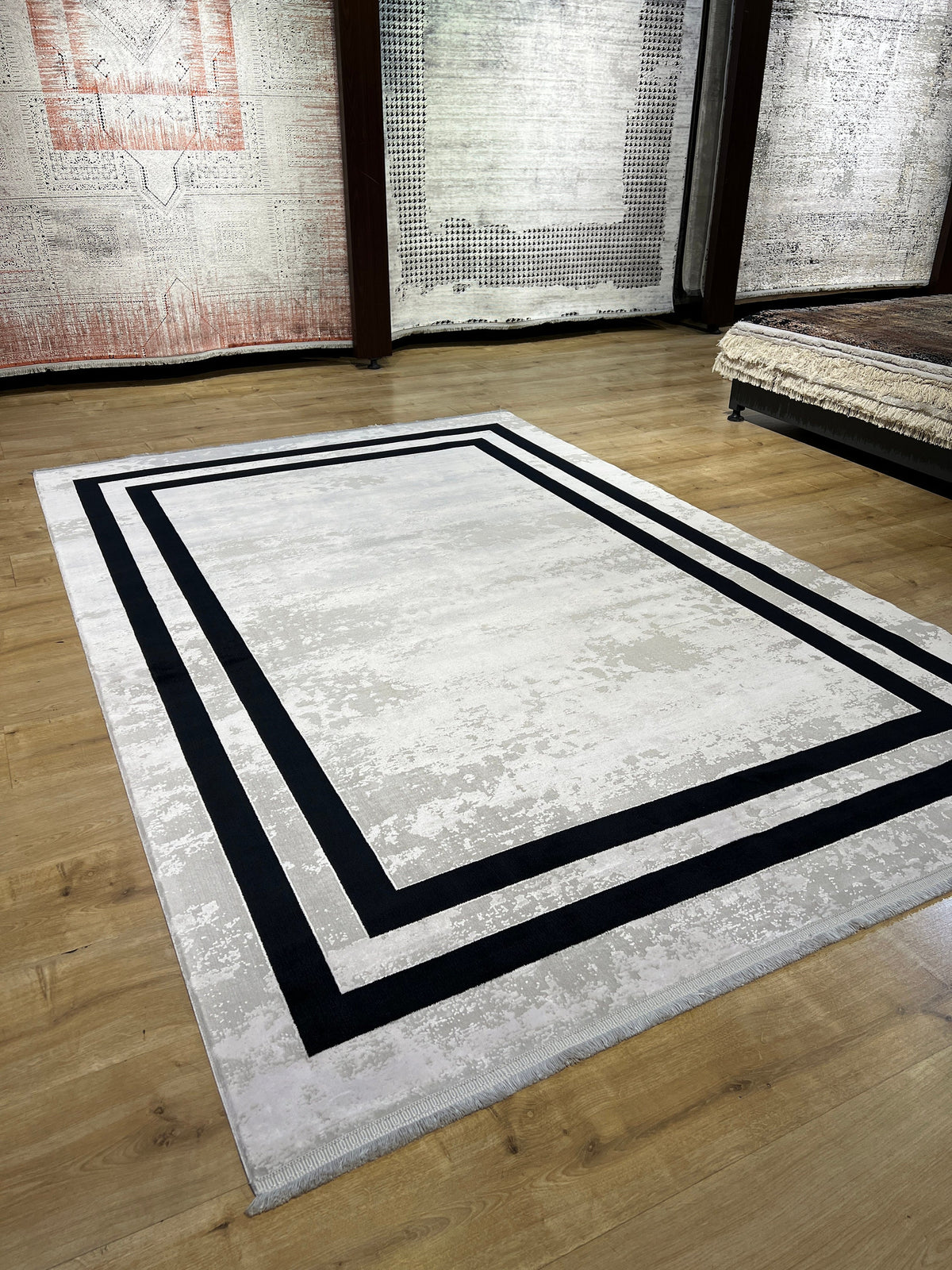 5x8 ft Gray and Black Bamboo Area Rug, Modern Turkish Carpet
