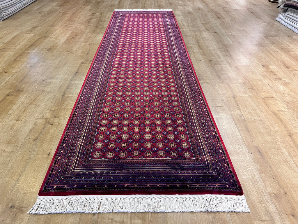 Red Silk Runner Rug, 3x10 ft, Traditional Turkish Style Luxury Rug
