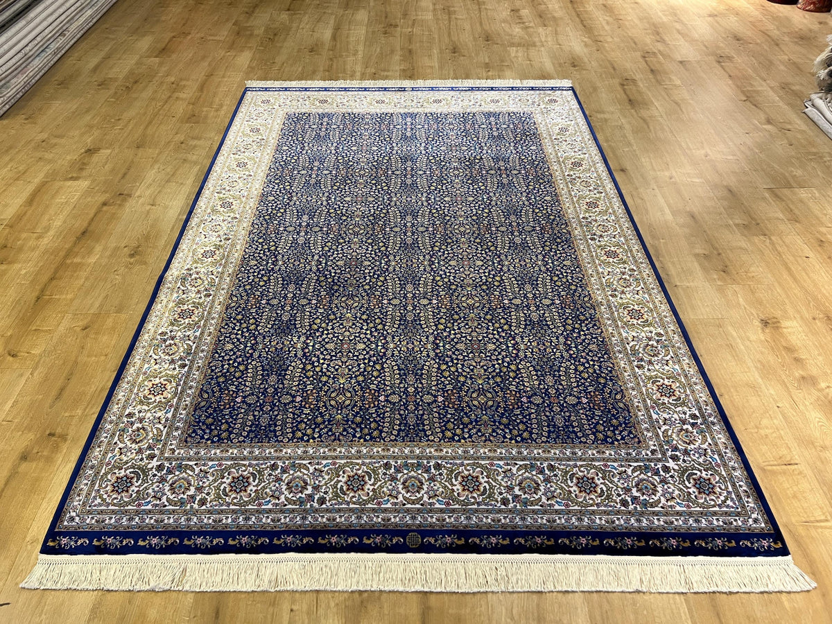 Floral Blue Modal Silk Rug, Turkish Carpet 5x8 ft