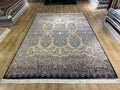 Blue Gold Silk Palace Rug, 8x11 ft, Traditional Turkish Carpet