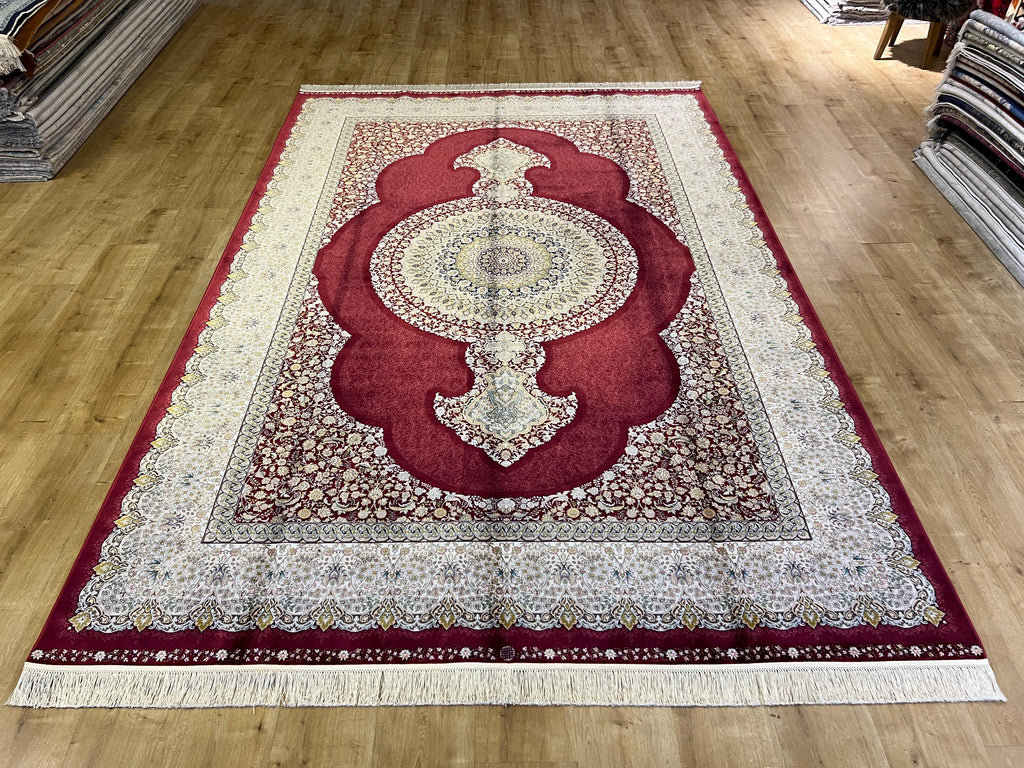 7x10 ft Red Traditional Floral Medallion Luxury Silk Rug