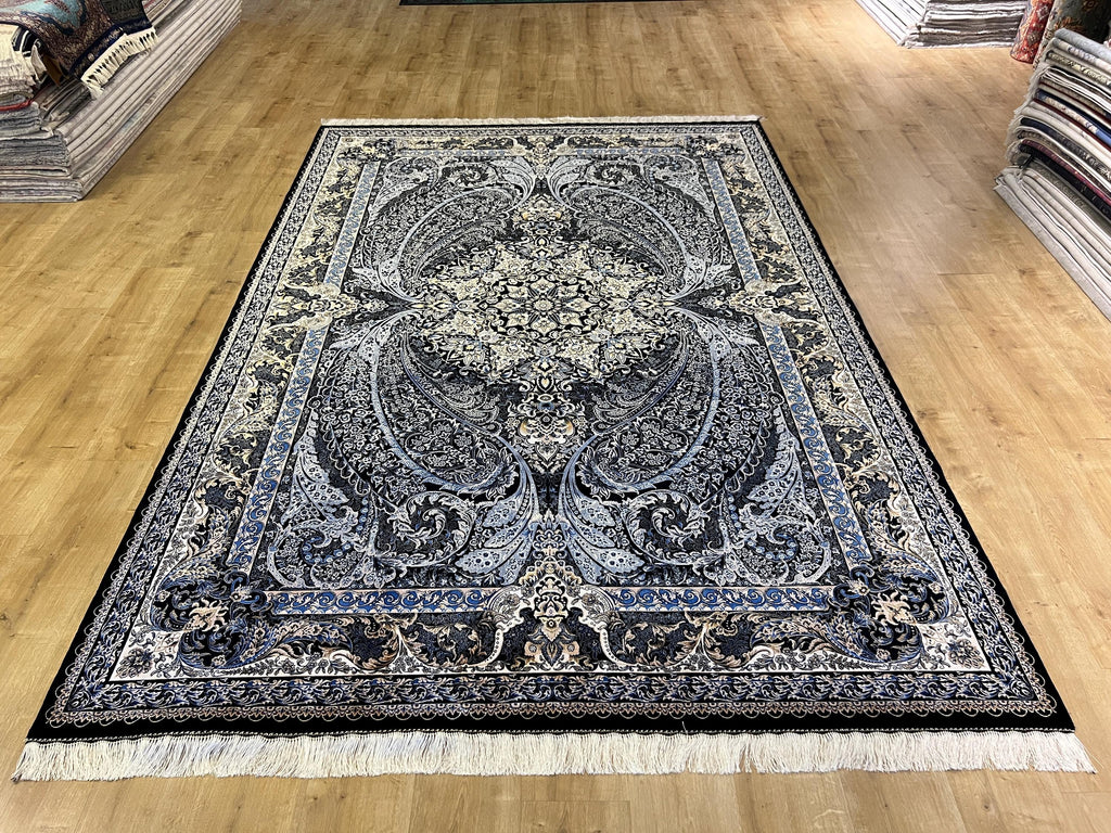 7x10 Modal Silk Rug, Ornate Medallion Pattern, Luxury Turkish Large Carpet