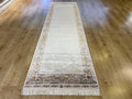 Cream Gold Silk Turkish Rug, 3x10 ft, Luxury Hallway Rug