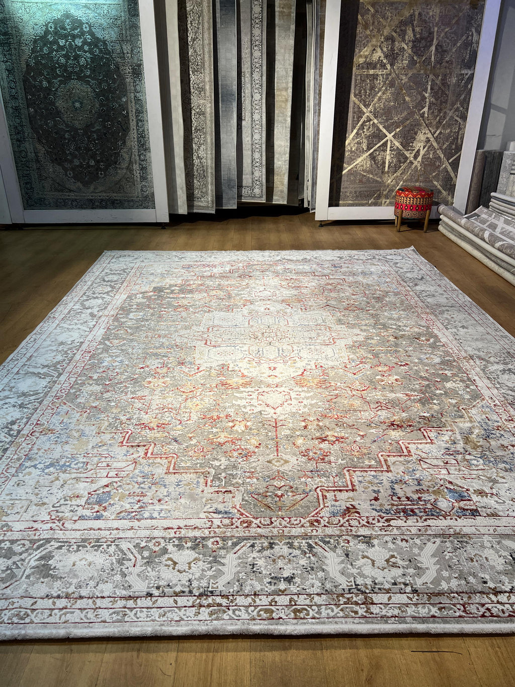 Gray Bamboo Rug, 10x13 ft, Large Classic Traditional Area Rug