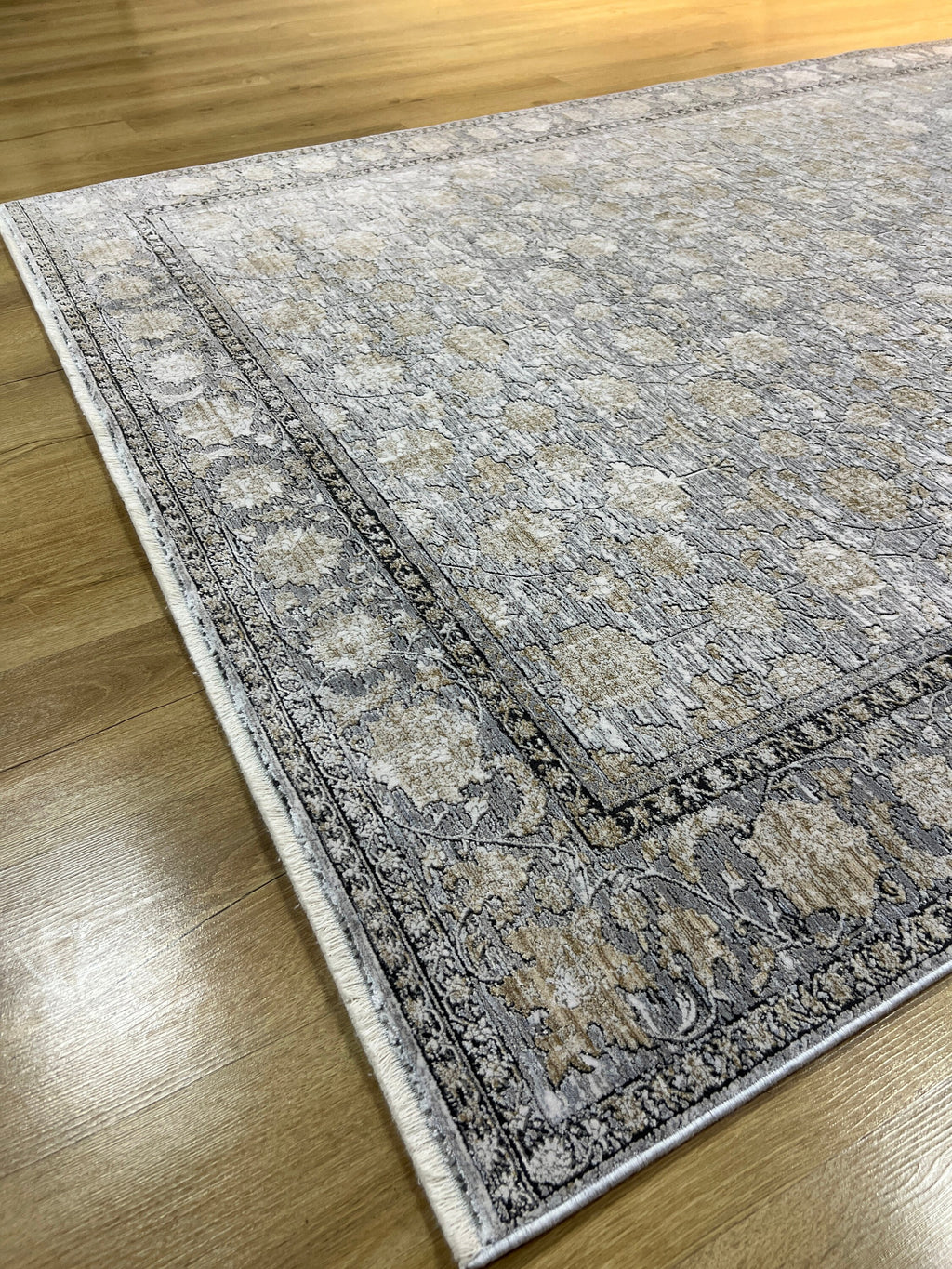 Gray Bamboo Rug, Turkish Floral Carpet, 5x8 ft