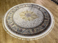 Ivory Gold Silk Round Rug, Medallion Design Rug, Classic Style Carpet