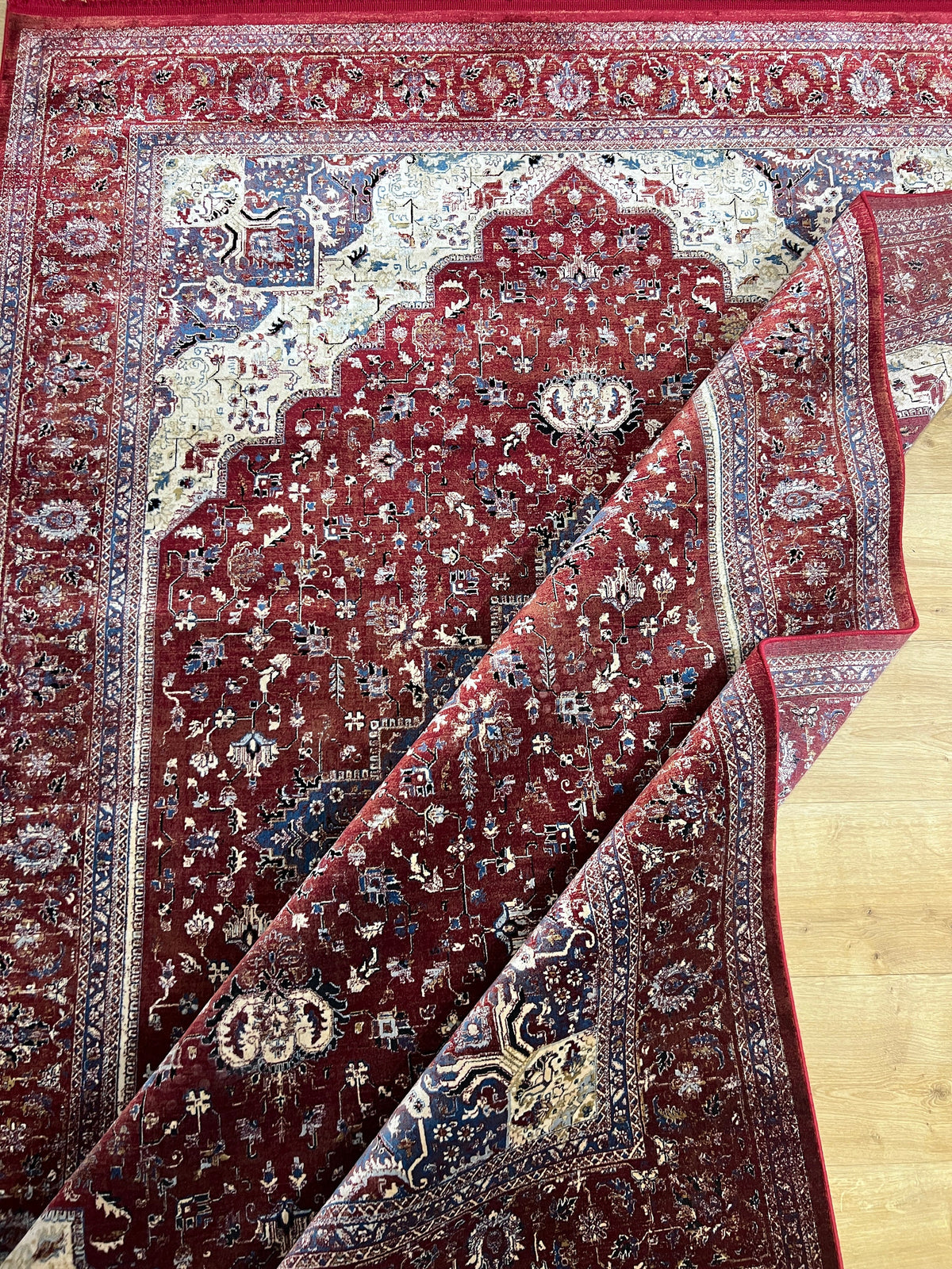 5x8 ft Red Bamboo Silk Rug, Turkish Traditional Carpet for Living Room