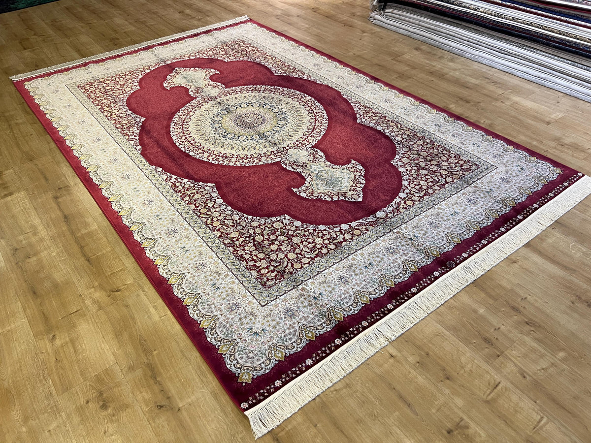 7x10 ft Red Traditional Floral Medallion Luxury Silk Rug