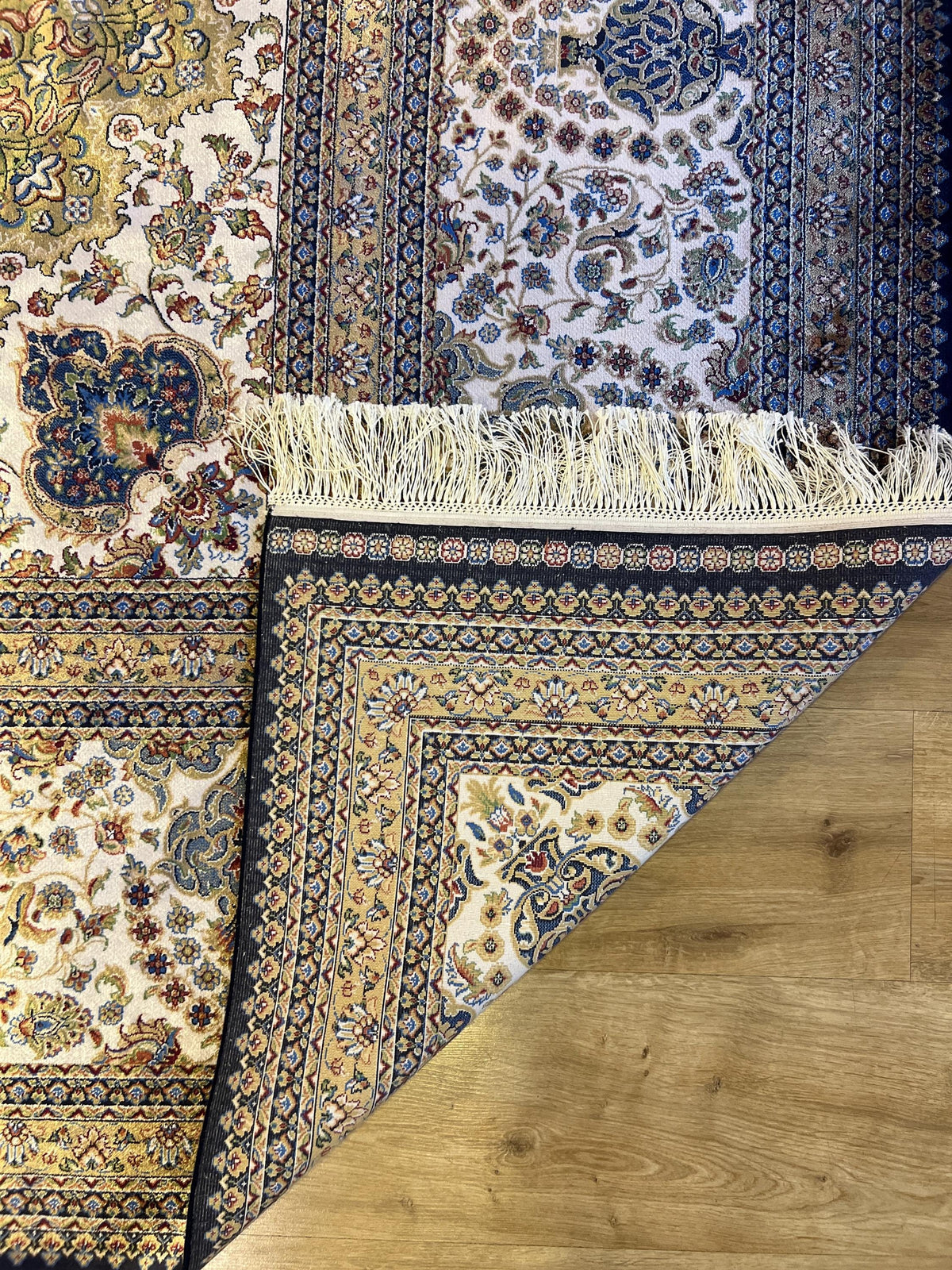 Bamboo Silk Navy Blue Rug 10x13 ft, Luxury Large Rug with Classic Medallion Design