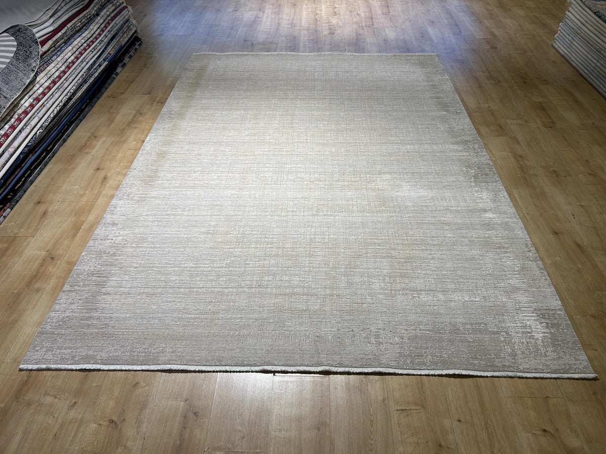Beige Cream Bamboo Rug with Minimalist Modern Patterns