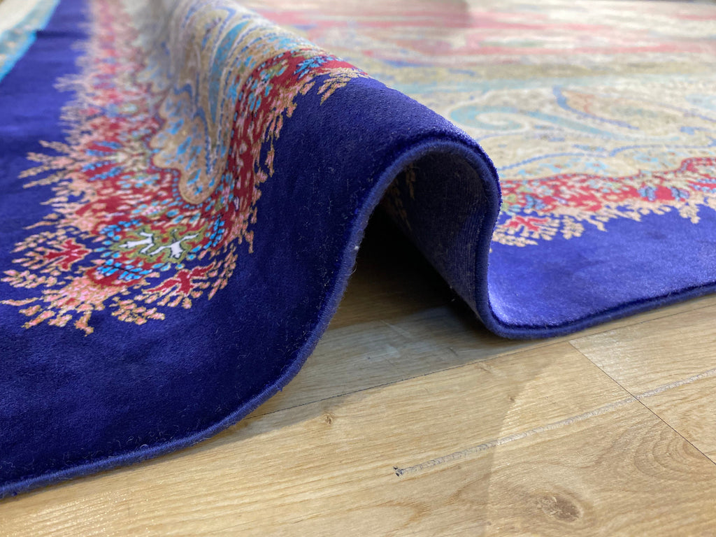 Pink Navy Medallion Design Silk Carpet, Turkish Style Carpet, Luxury Rug