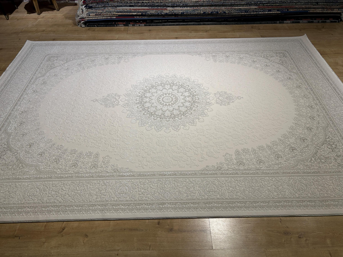Ivory Gray Bamboo Rug, Minimalist Design Classic Medallion Bamboo Carpet, Home Decor