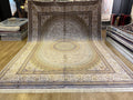 Bamboo Silk Ivory Rug 10x13 ft, Luxury Large Rug with Classic Medallion Design