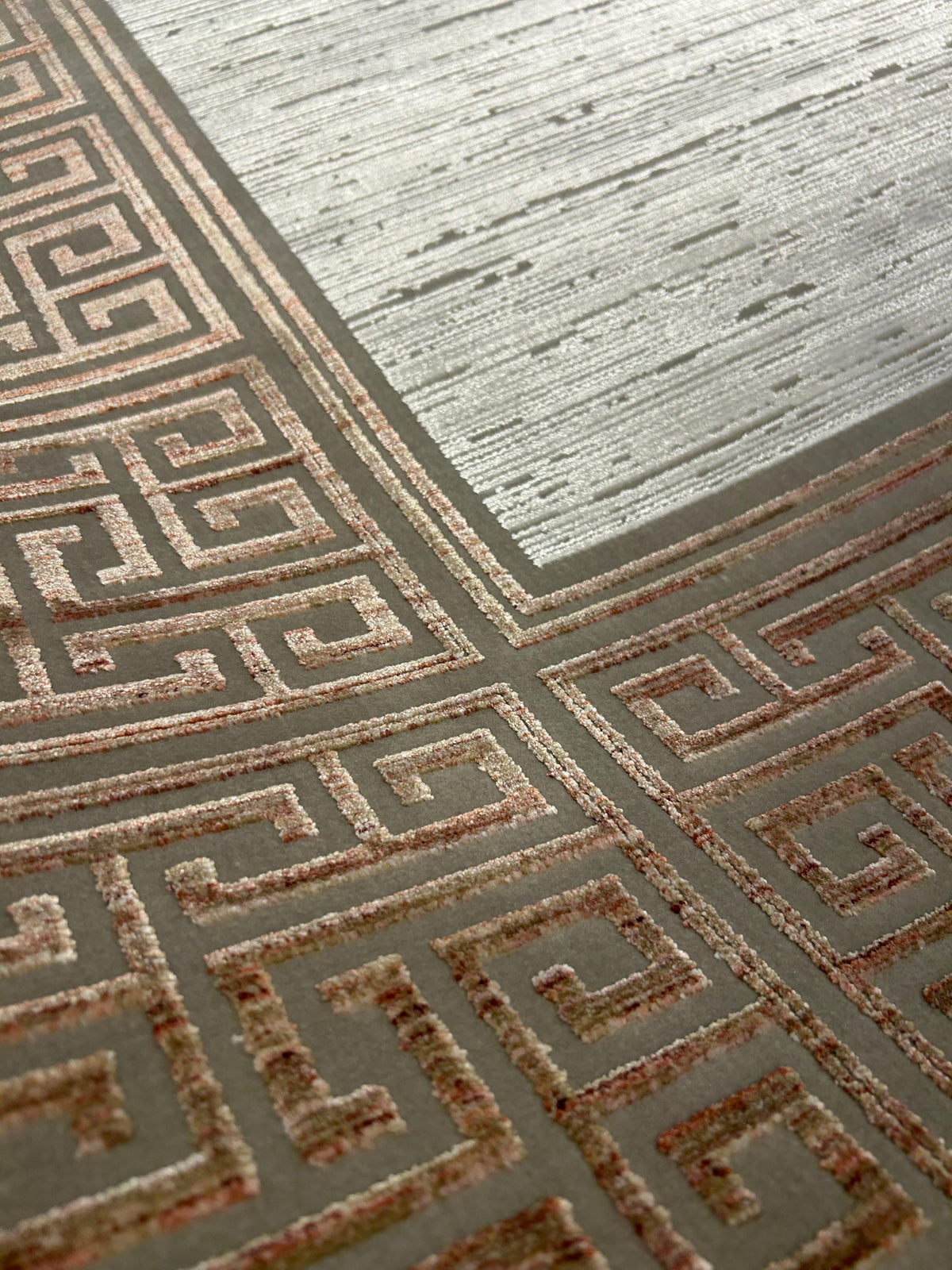 7x10 ft Brick Colour Gray Cream Bamboo Rug, Bordered Minimalist Modern Rug
