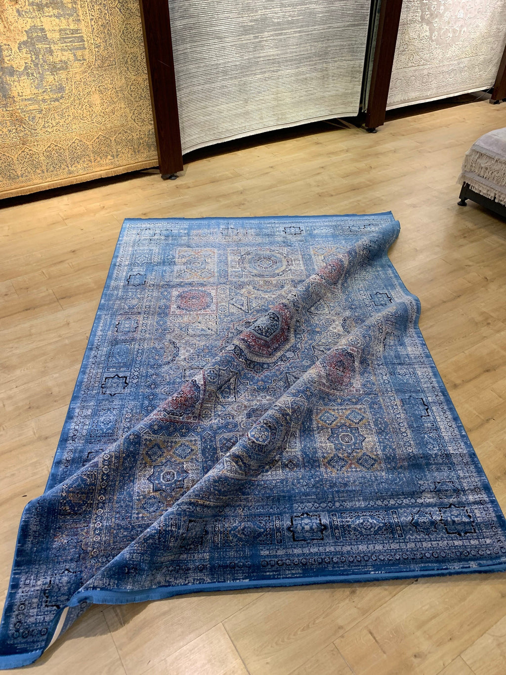 Blue Bamboo Rug, Ethnic Style, 5x8 ft Soft Touch