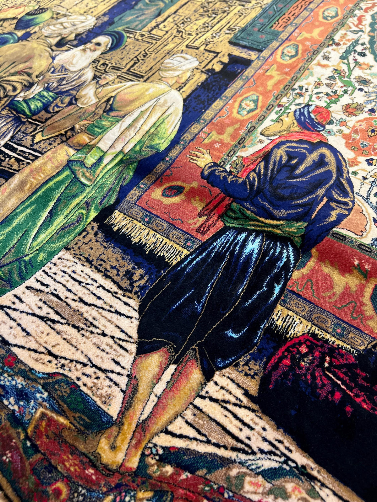 3x5 Ft Tapestry Silk Rug With Historic Bazaar Illustration, Wall Decor