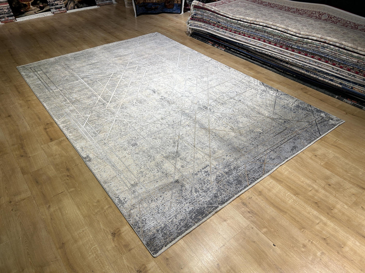 Gray Gold Bamboo Rug, Geometric Striped Pattern, Abstract Modern Area Rug