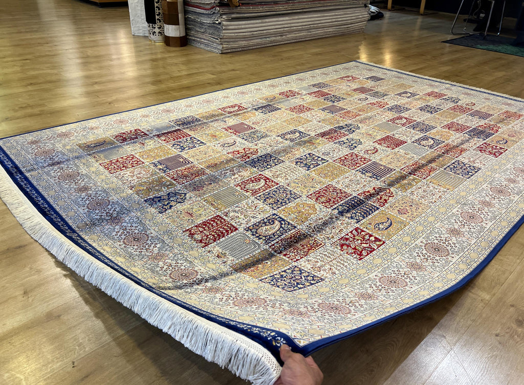 7x10 ft Blue Silk Rug, Classic Traditional Design, Luxury Turkish Style