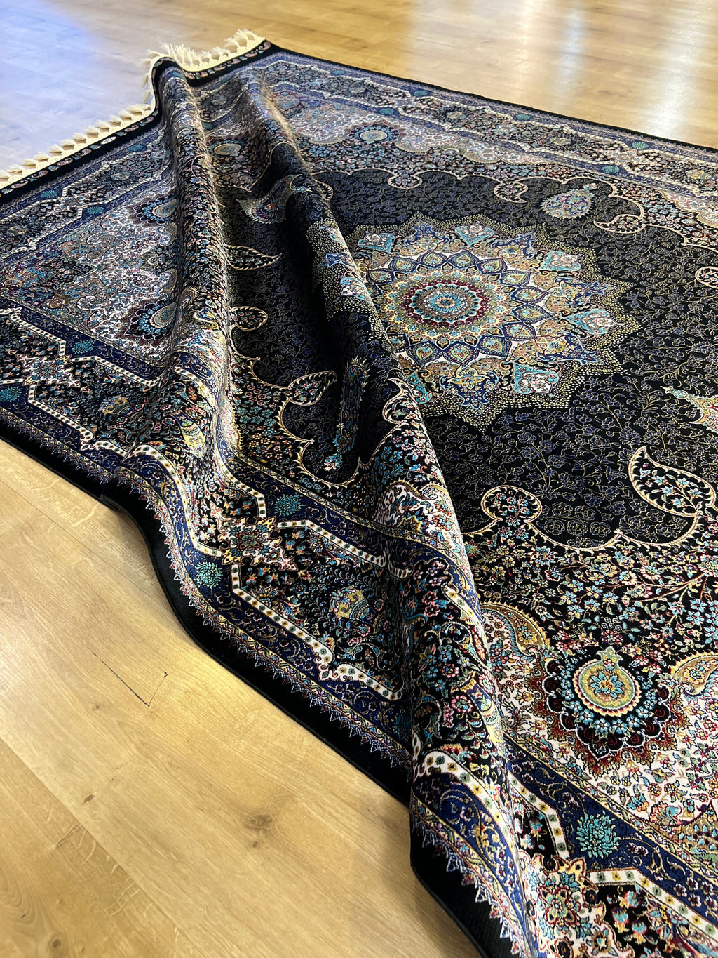 Black Turkish Style Rug, Oriental Medallion Carpet, Luxury Area Rug