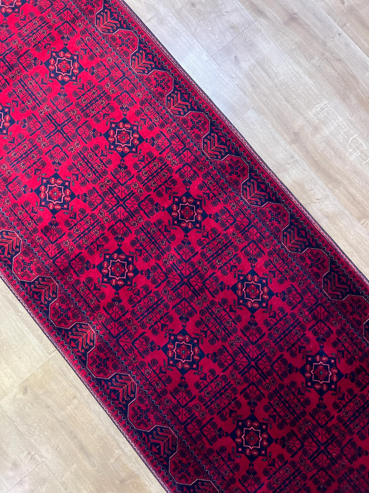 3x10 Traditional Wool Rug, Red & Navy Anatolian Design Carpet, Kilim Rug