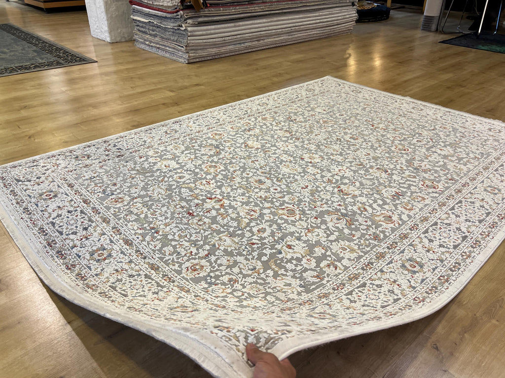 5x8 Gray Bamboo Rug, Floral Pattern Turkish Bamboo Carpet
