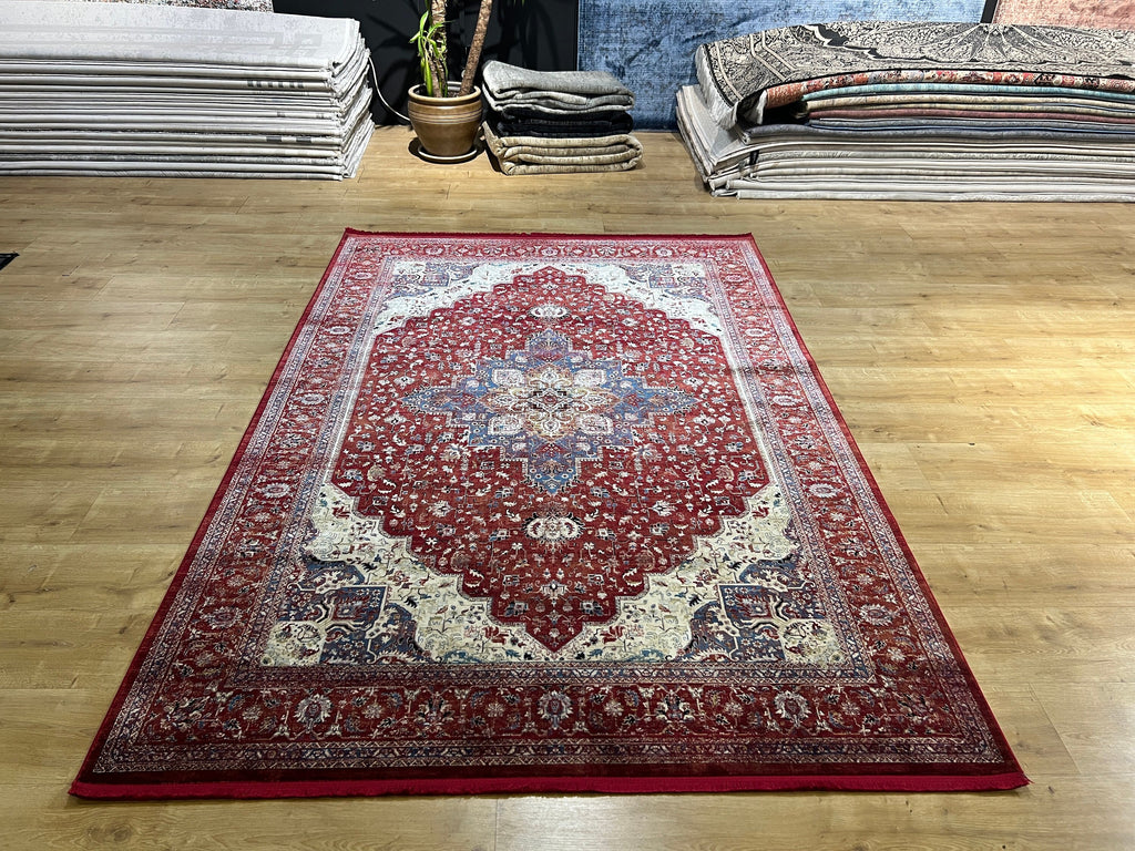 5x8 ft Red Bamboo Silk Rug, Turkish Traditional Carpet for Living Room
