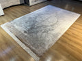 Gray Brown Silk Rug with Medallion and Border, Antique Distressed Style