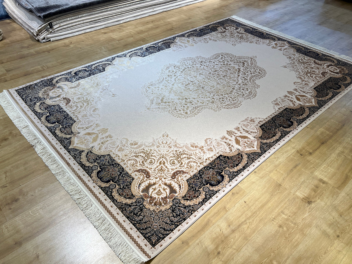 7x10 ft Modal Silk Turkish Rug, Gold & Blue Carpet